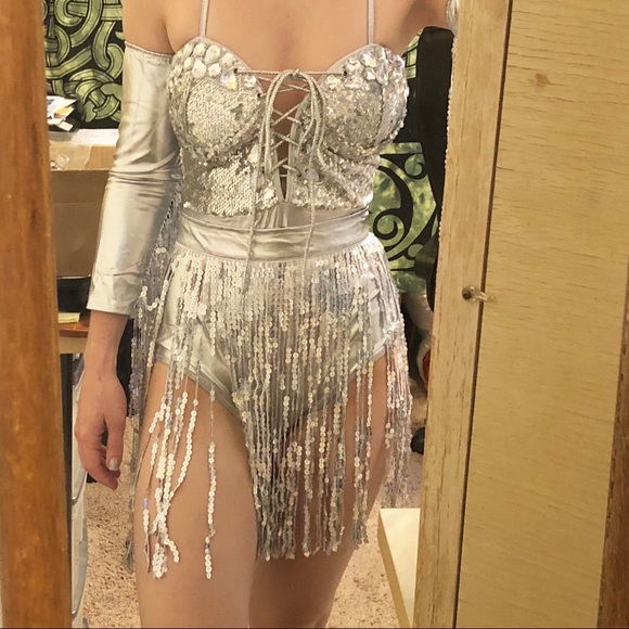 fringe sequin bodysuit edc skirt rave top festival - Picture 7 of 8